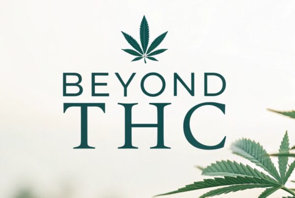 Cannabis leaf with the phrase "Beyond THC" highlighting the exploration of cannabis compounds beyond THC.