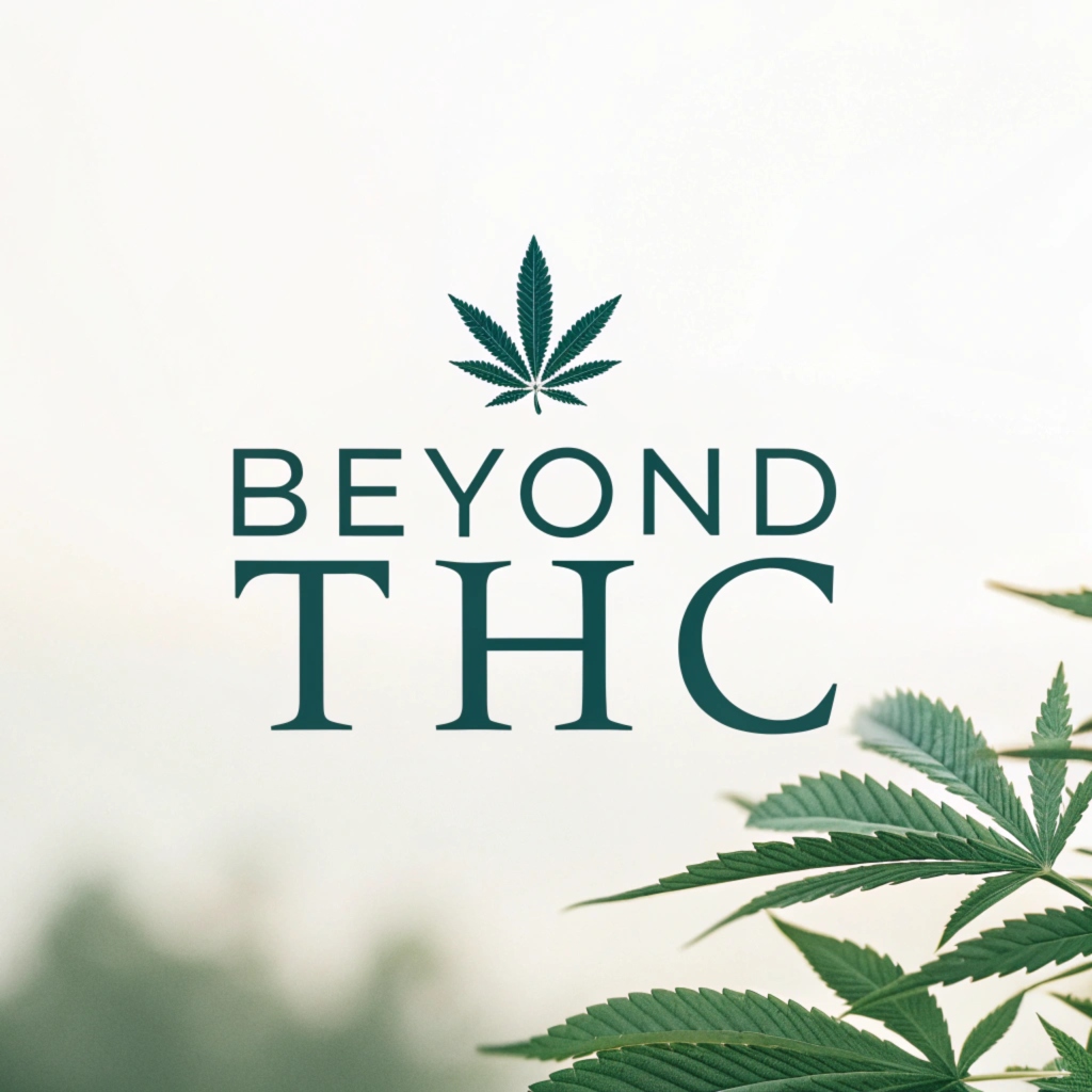 Cannabis leaf with the phrase "Beyond THC" highlighting the exploration of cannabis compounds beyond THC.