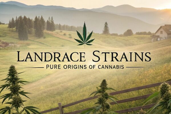 Landrace strains: Pure origins of cannabis with scenic mountain landscape and natural cultivation.