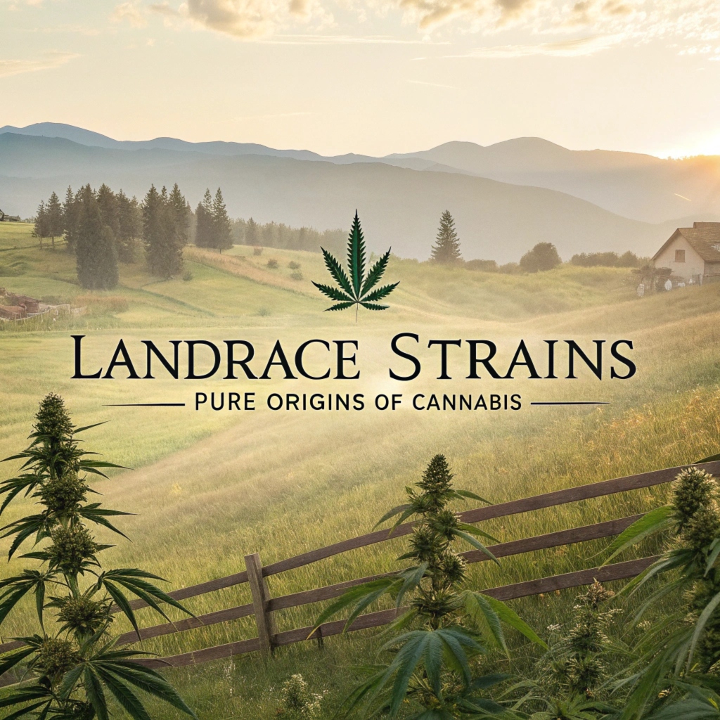 Landrace strains: Pure origins of cannabis with scenic mountain landscape and natural cultivation.